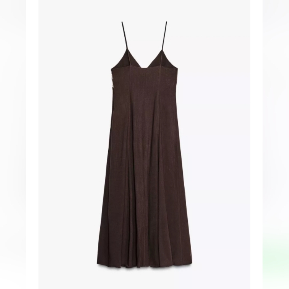 Zara Chocolate Brown Lace Trim Embroidered Strappy Long Dress - Picture 2 of 11